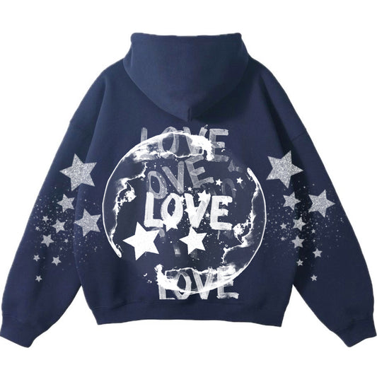 Navy Blue World Love Hoodie