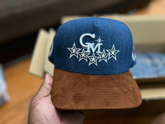 Deep Blue Denim Baseball Hat Suede Brim